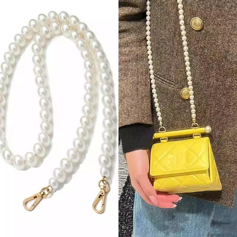 8mm White Pearl Strap for Bags Handbag Handles DIY Purse Replacement Long Beaded Chain for Shoulder Bag Straps Pearl Belts