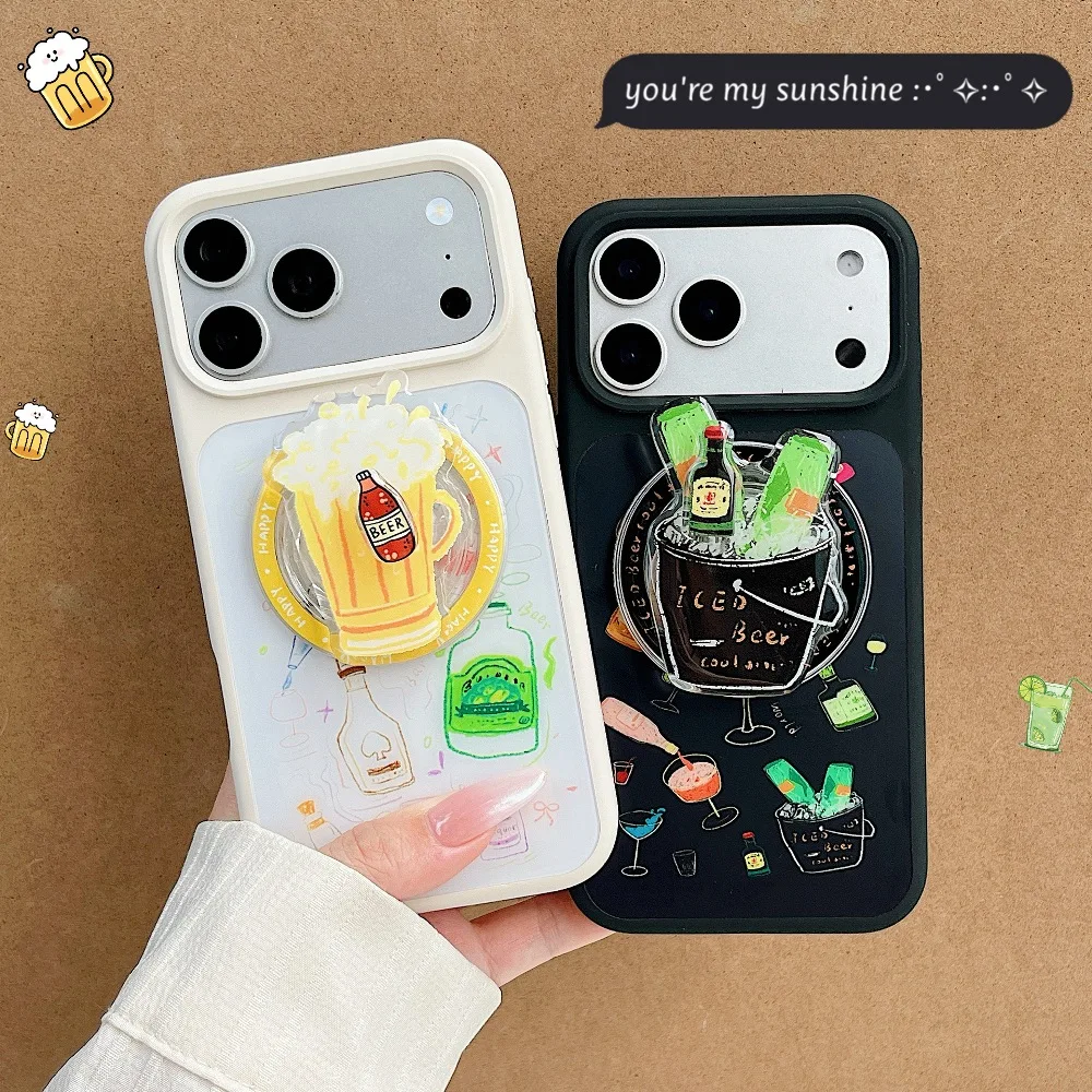 

New Arrivals Graffiti Wine Bottle Silicone Phone Case for iPhone 15 16 17 Pro Max with Magnetic Bracket