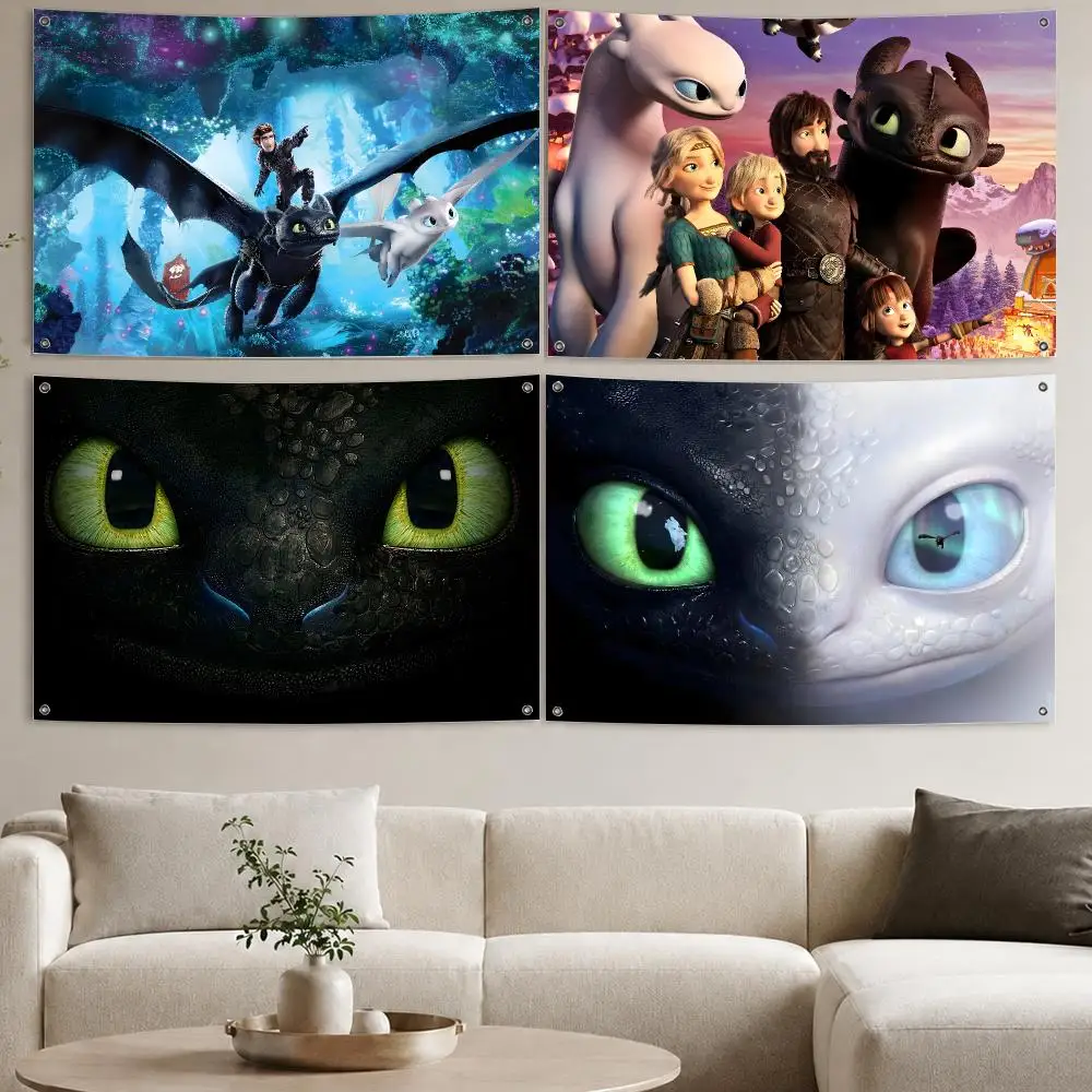 H-How to Train Your Dragon Flags Aesthetic Wall Tapestry Printed Wall Hanging Living Room Party Outdoor Decor