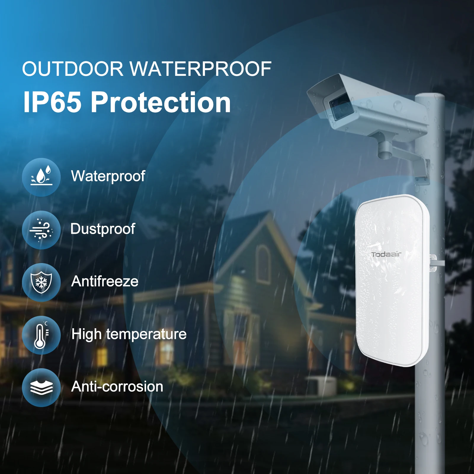 Todaair Smart WiFi Extender AC1200Mbps, 100m Range, IP65 Waterproof, Ethernet Port, 3-Min Setup for Garden & Outdoor Coverage