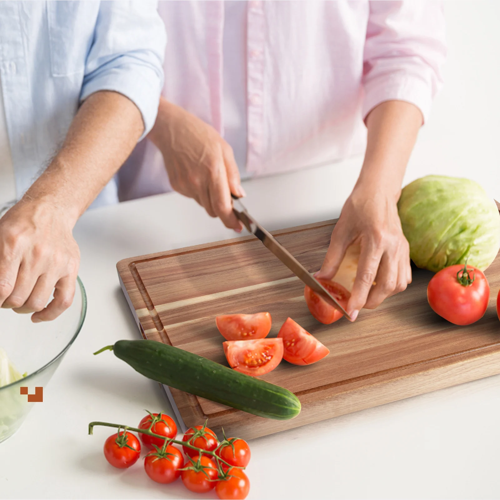 Acacia Extra Large Wood Cutting Board, Wooden Kitchen Block, Cheese Charcuterie Board, with Side Handles and Juice Grooves