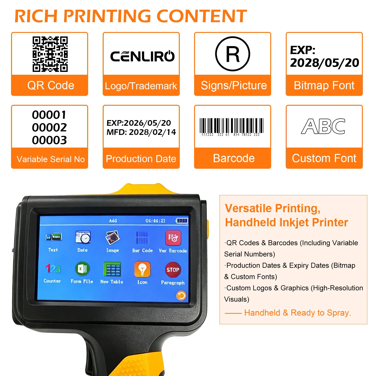 Cenliro CL12B Upgrated Handheld Inkjet Printer 12.7mm Portable Hand Printer TIJ 2.5 Date Coding Machine for Carton Plastic Metal