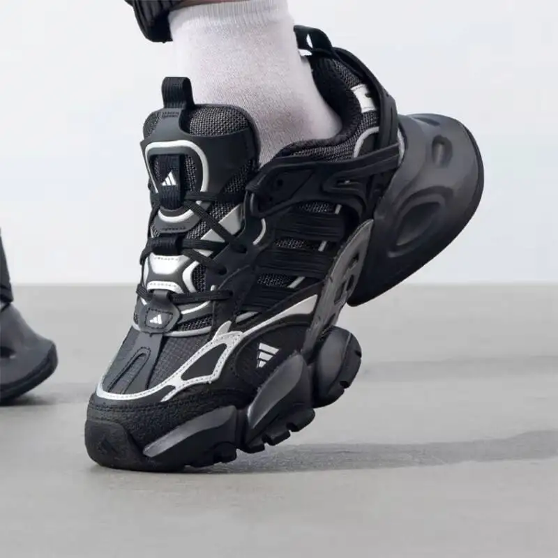 New Adidas Black Thick-Topped Men's and Women's Breathable Mesh Hollow Thick-Topped Shock Absorbing Sports Shoes IH0070