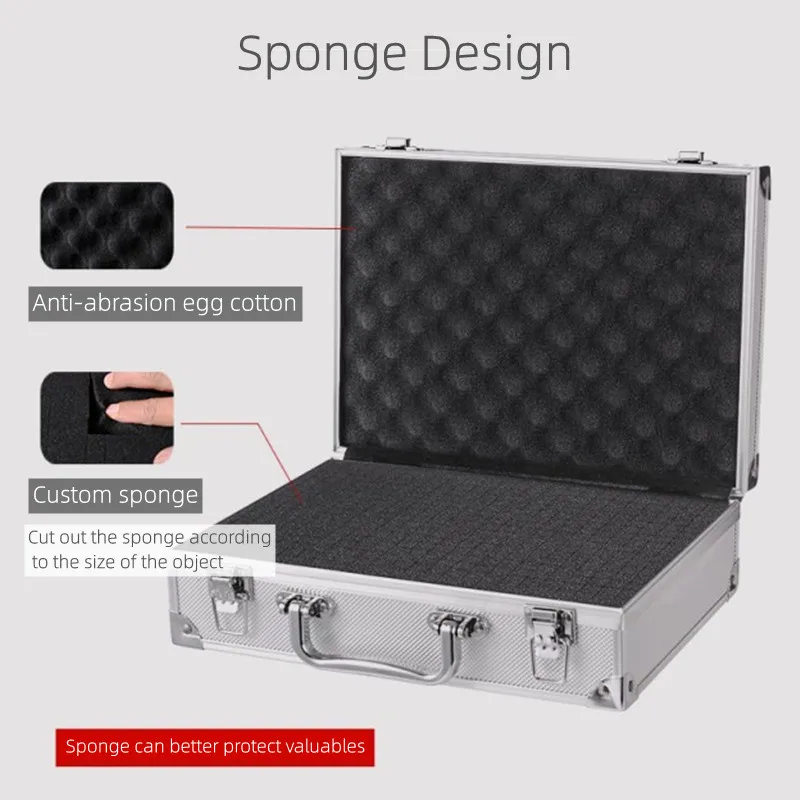 Handheld Aluminum Toolbox Shockproof Tool Case Portable Equipment Instrument Case Aviation Case File Outdoor Box with Foam