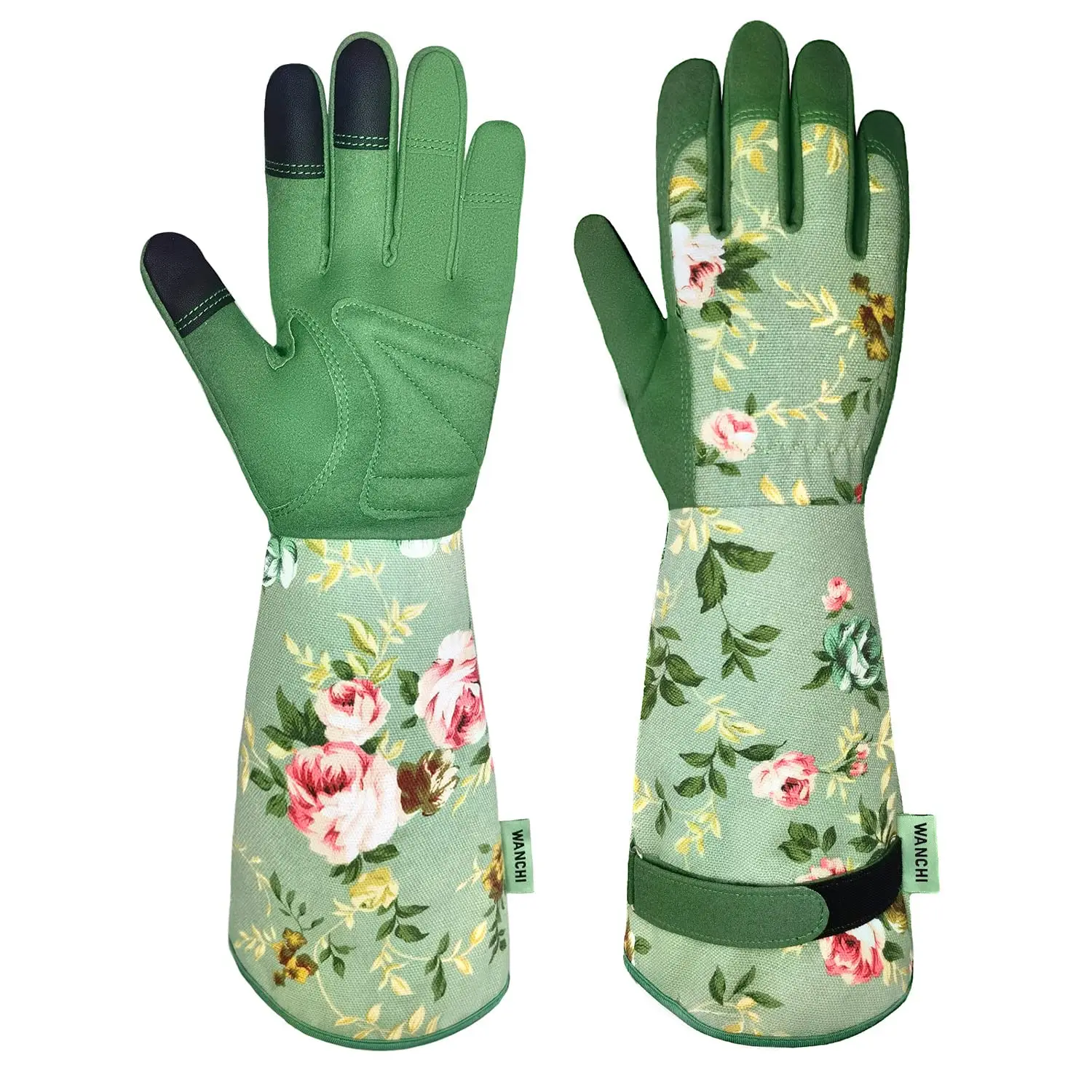 

Women's Long Gardening Gloves, Breathable & Durable for Yard Work, Touch Screen Compatible, Medium, Green Print