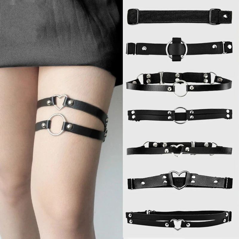 Cinto de liga de couro do plutônio feminino punk gótico coxa garter perna corrente harajuku