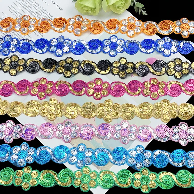 1 Yards Flower Embroidery Sequin Lace Ribbon for DIY Bag Clothing Costumes Accessories Sewing Decoration Trims