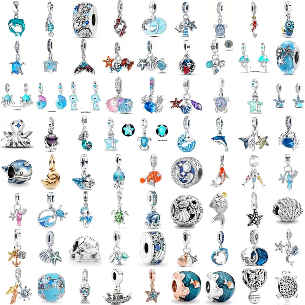 

2025NEW 925 Silver Sea Turtle Crab Charm Beads Dolphin Seastar Pendant Fit Bracelet Original Female DIY Accessories Jewelry Gift