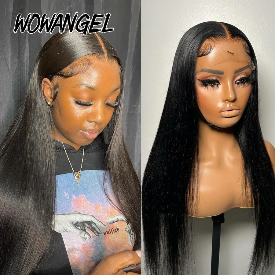 Wow Angel Wear & Go شعر مستعار بإغلاق الدانتيل HD ، شعر مستعار حريري مستقيم ، بدون لاصق ، شعر بشري بإغلاق دانتيل شفاف ، 5x5 HD