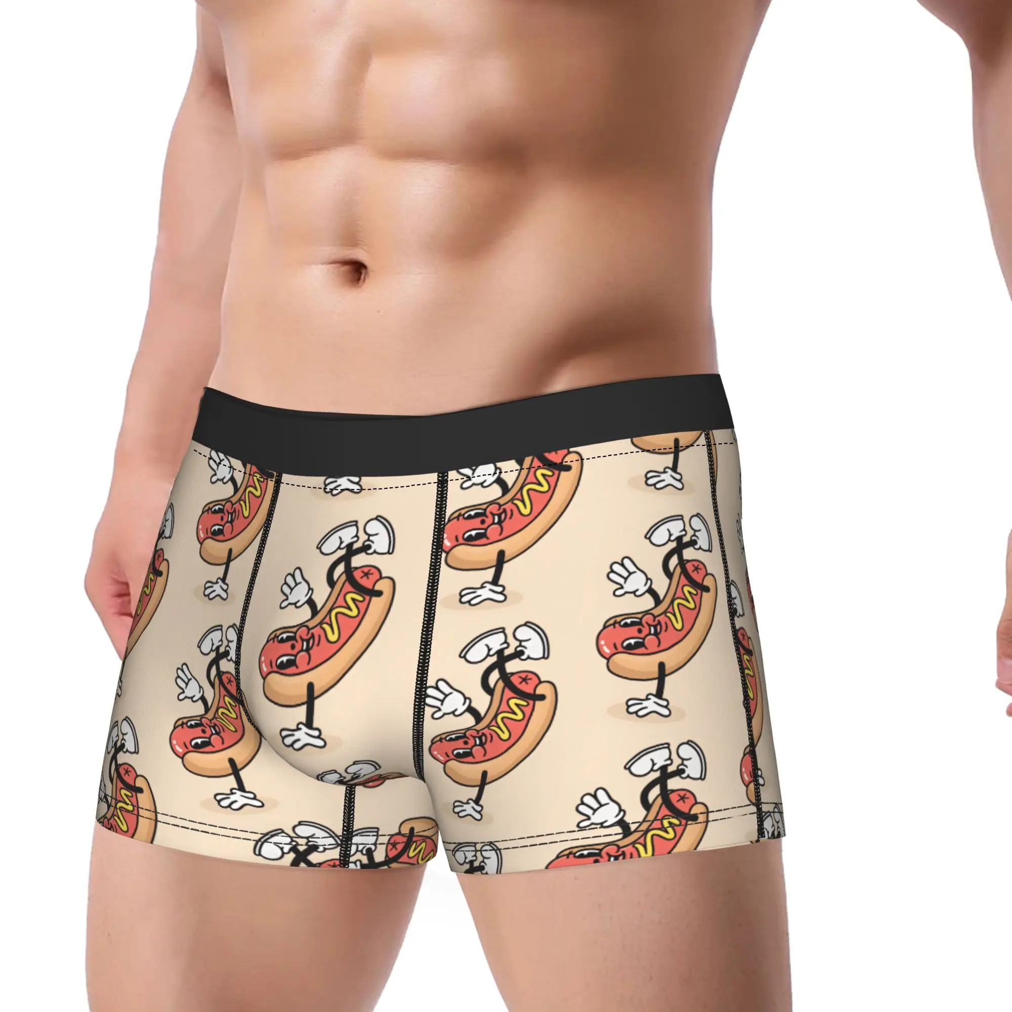 Funny Handstand Hot Dog Cartoon Character Graphic Underwear  Males Boxer Brief Breathable Boxer Shorts High Quality Underpants