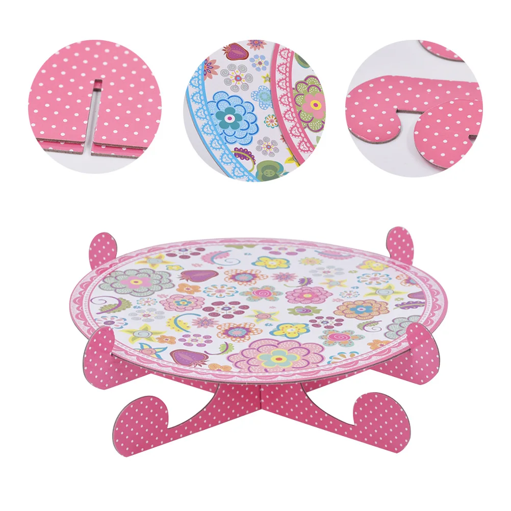

Collapsible Paper Cake Stand One-Tier Round Cupcake Snack Storage Rack Stand Tray Wedding Birthday Party Supplies (Pink)