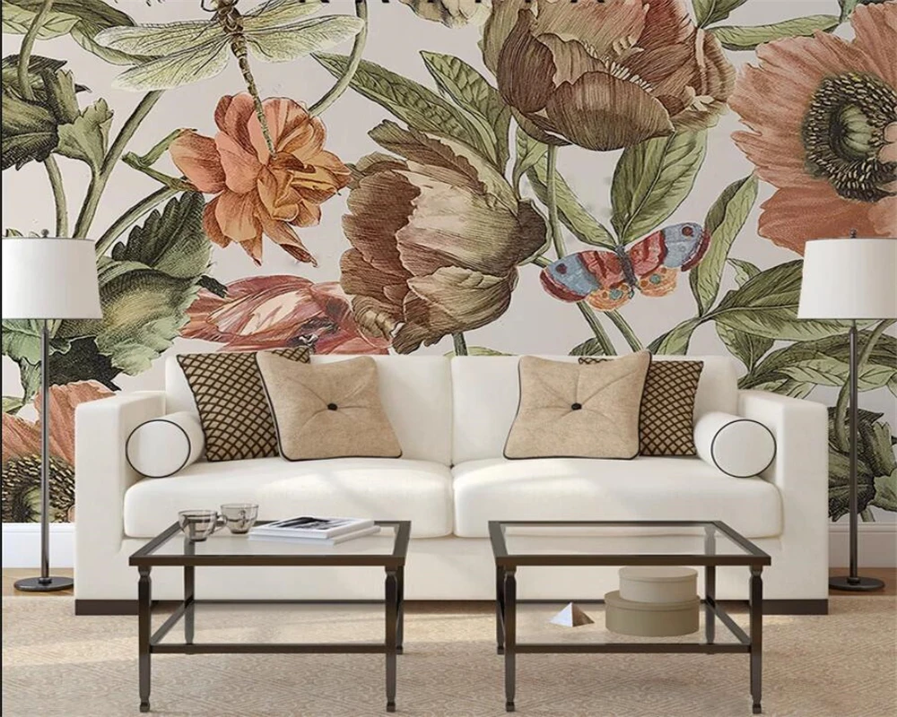 beibehang papel de parede Customized papier peint American floral retro bedroom living room sofa background wallpaper