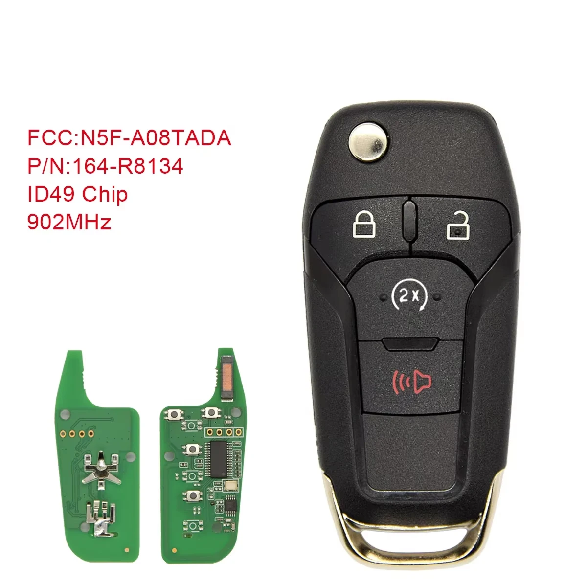 

4 Buttons 902MHz ID49 Chip for Ford F-150 F-250 F-350 2015 2016 2017 2018 2019 2020 Auto Flip Remote Key Fob N5F-A08TDA