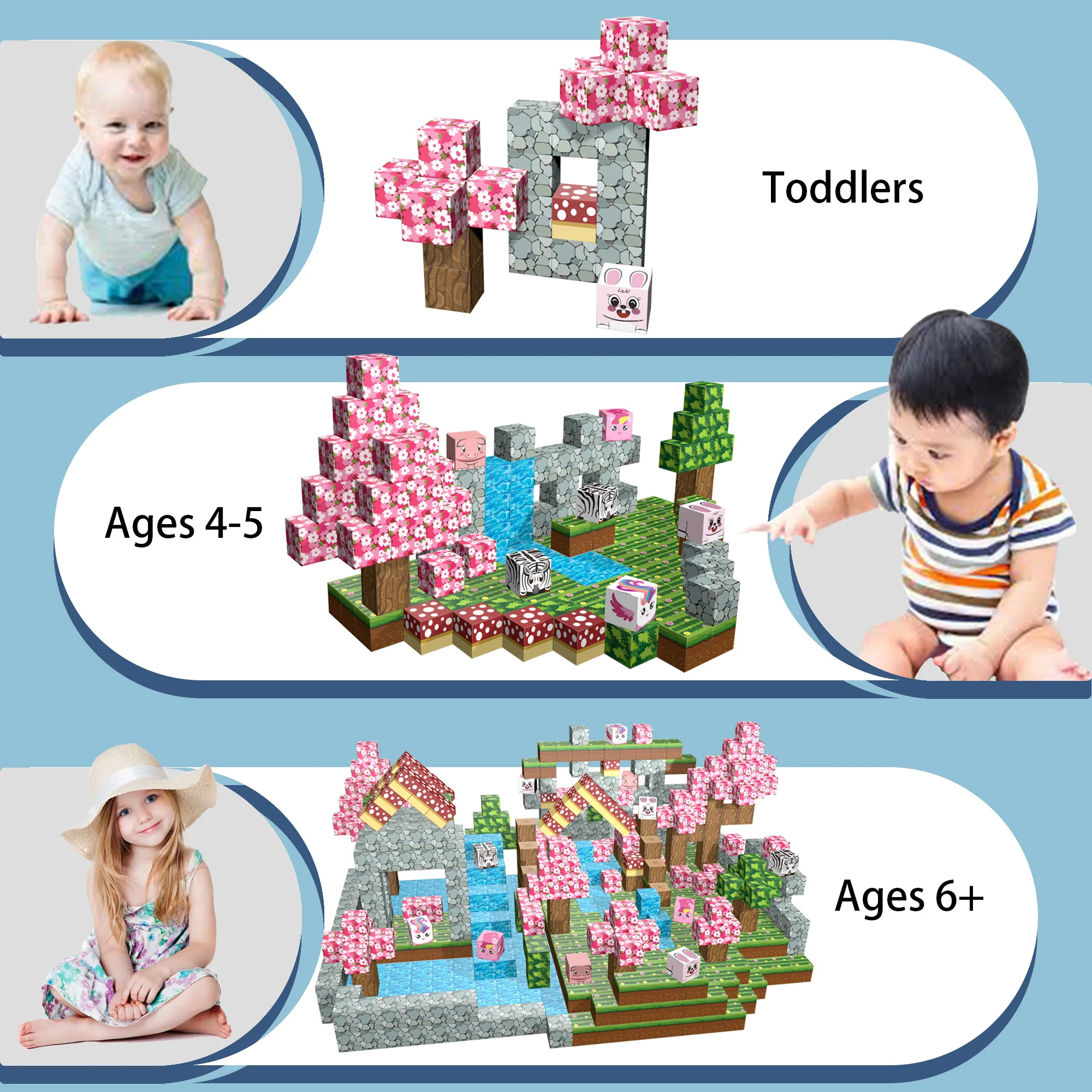 مجموعة مكعبات بناء مغناطيسية من ساكورا مكونة من 107 قطع مع حيوانات لطيفة، ألعاب جذعية تحت عنوان زهر الكرز للأطفال من سن 3 إلى 8 سنوات، تعليمية