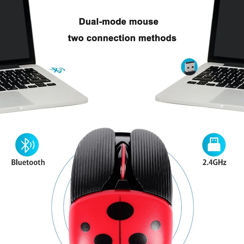 Ratón inalámbrico con Bluetooth 2,4G, Mouse de oficina recargable por USB, ratón ergonómico de 3 modos para juegos, Mini ratón silencioso de dibujos