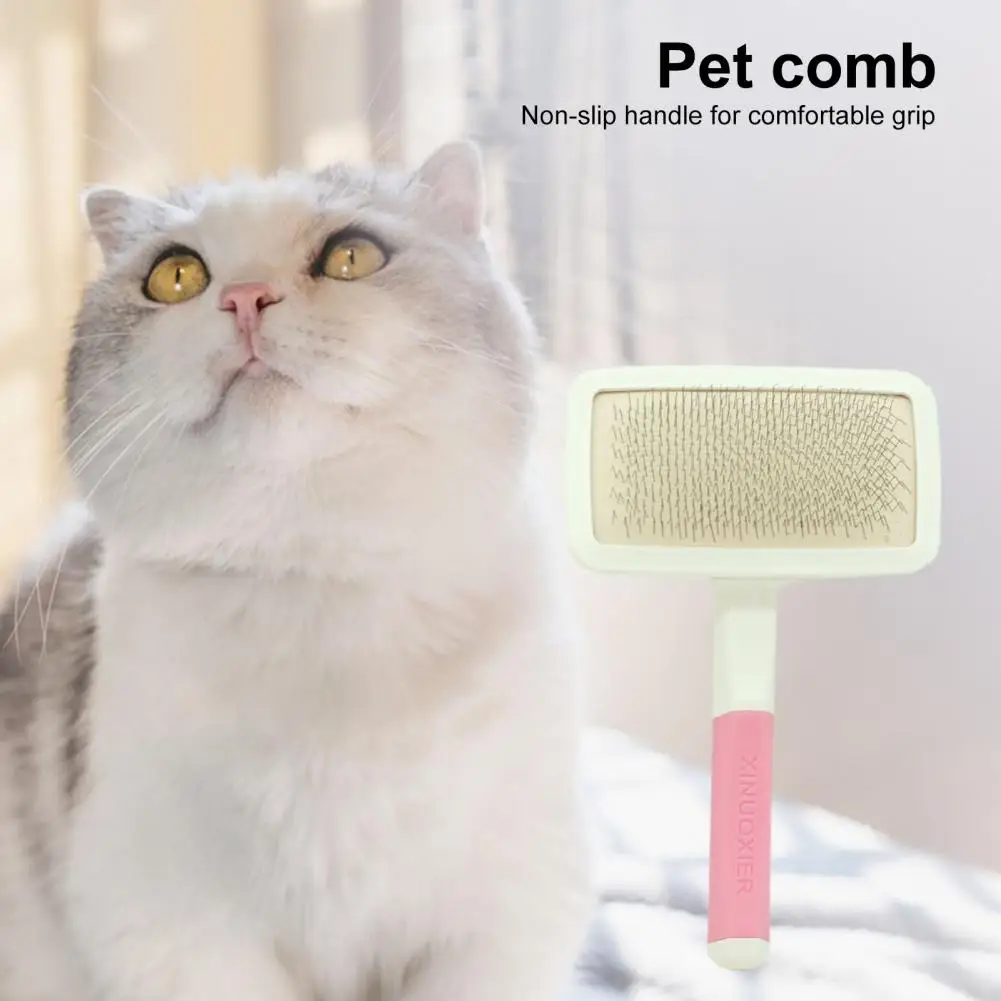 Pet Grooming Comb Stainless Steel Pet Comb with Anti-slip Handle for Dog Cat Grooming Portable Anti-break Fluffy Hair Brush Long