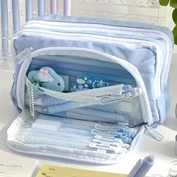 Kawaii Pencil Case 3 Layers Cute Pen Bag Large Capacity Korean Organizer Pouch for Student Back to School Supplies Stationery