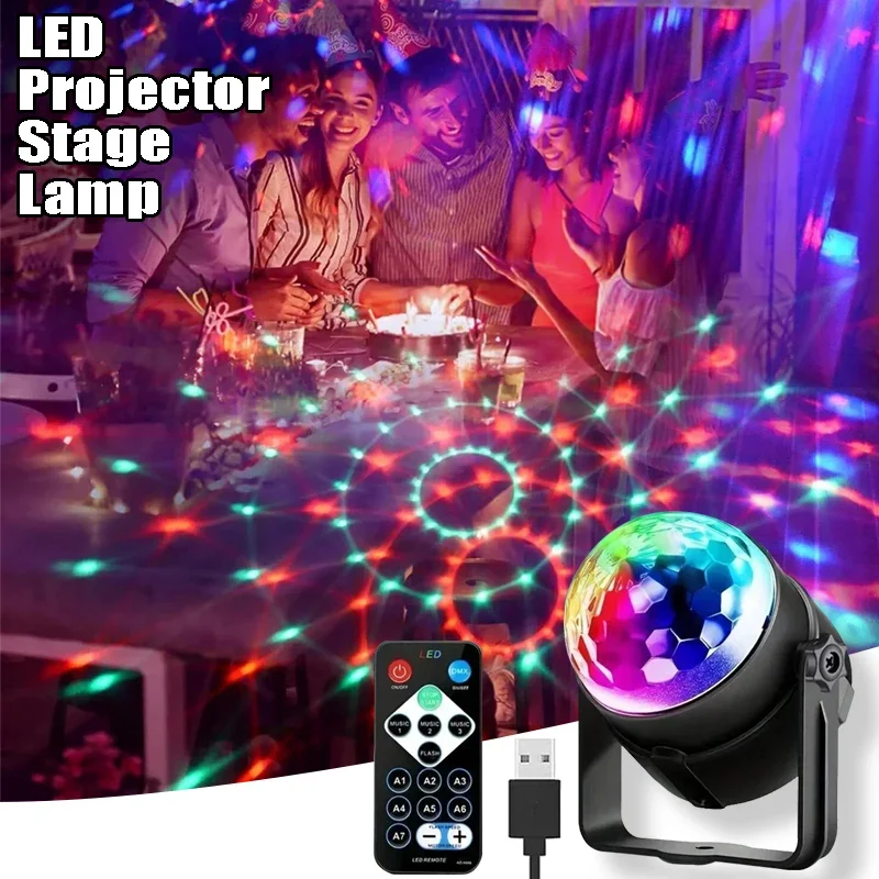 

LED Projector Light RGB Sound Pickup Lamp 7 Light Modes USB Plug-in Lamps Laser Show Lamp for Party KTV Car Bar Stage Club