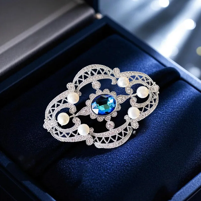 Broche De Style Court en dentelle légère en Zircon, haut De gamme, rétro, perle d'eau douce, accessoires De Corsage géométrique, Broche décorative De Ropa