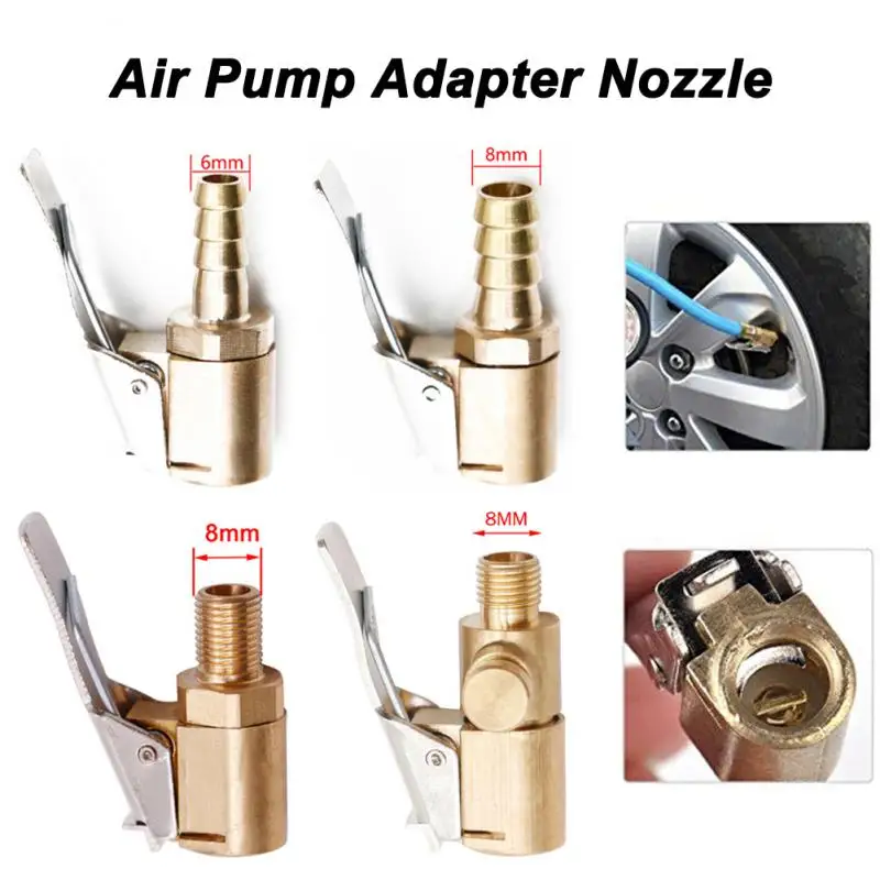 

Car Tire Air Chuck Inflator Pump Valve Connector Clip-on Adapter Car Brass 6mm 8mm Tyre Wheel Valve Inflatable Pump Nozzle