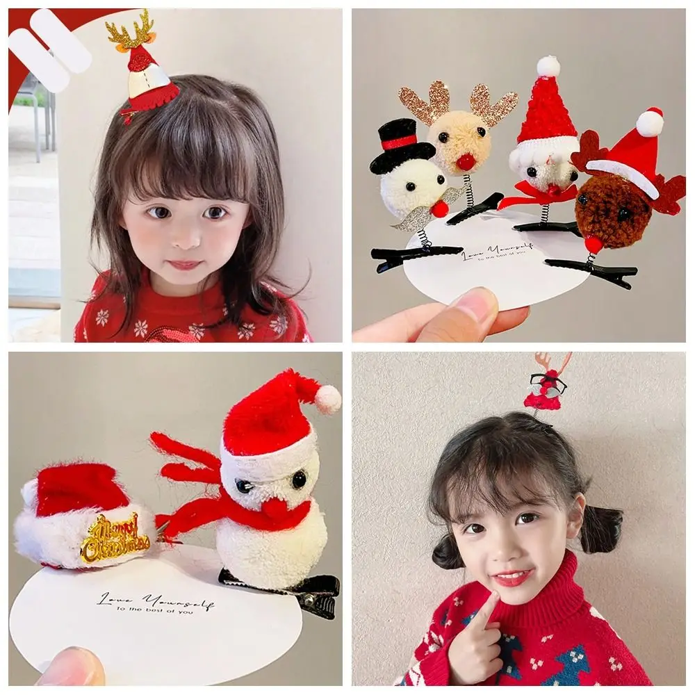 Merry Christmas Decor Christmas Hairpin Bowknot Sequin Children Deer antler Hair Clip Red Barrette Snowflake