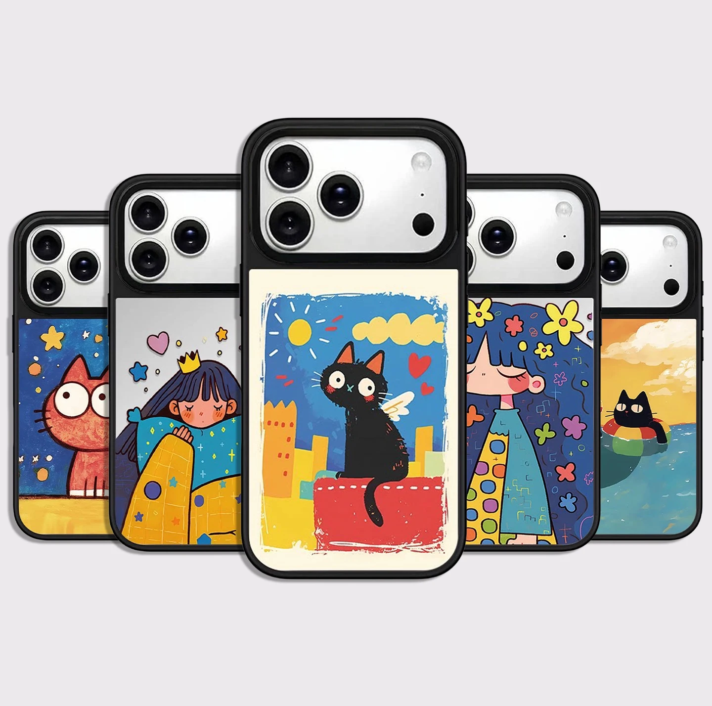 

Black Cat Swimming Pattern Mirror Surface Magnetic Phone Case Cover for IPhone 12 13 14 15 16 17 Pro Max Case for IPhone 17 Air