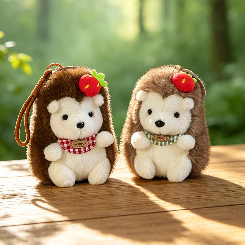 Cute Hedgehog Plush Doll Crossbody Bag Strawberry Decor Cartoon Shoulder Purse Soft Plushofa Decor Comforting Doll Gift for Kids