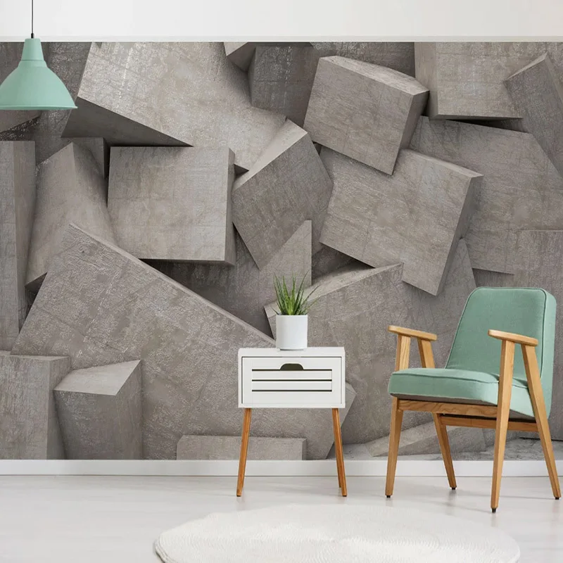 Custom Any Size Wallpaper 3D Abstract Space Geometric Block Rock Photo Background Wall Murals Modern Living Room Bedroom Decor