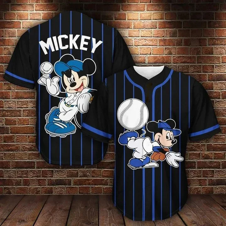 New Mickey Baseball Jersey Pattern TShirt Adults Kids Disney Minnie Mickey Mouse Short Sleeve Fashion Loose Breathable T-shirt