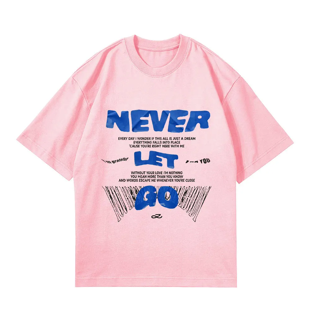 Y2K Women's Tops Summer O-Neck Short Sleeve Clothing Girls Boys Fashion Harajuku NEVER LET GO Letter Pattern T-Shirt