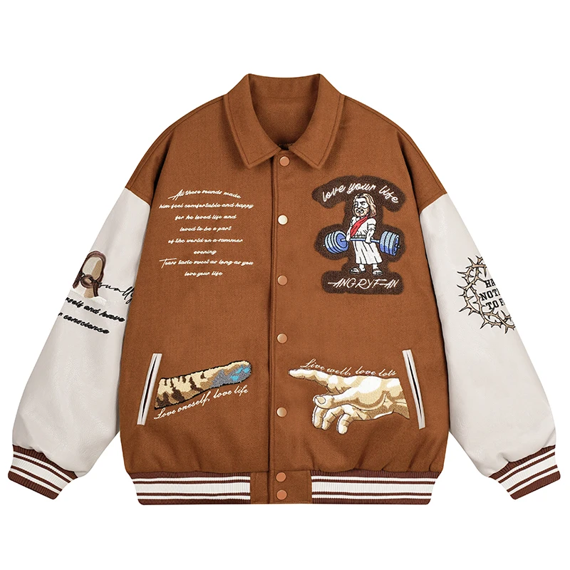 

Autumn Mens Streetwear Varsity Jacket Retro Embroidered Bomber Coat Oversized Hip Hop Baseball Jacket Casual Harajuku Outerwear