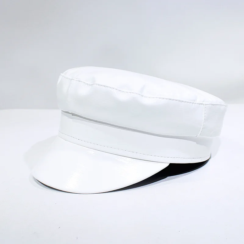 New fashion hats, high quality ladies hats, solid color flat top hats, PU skin bones, long women\'s autumn berets cap