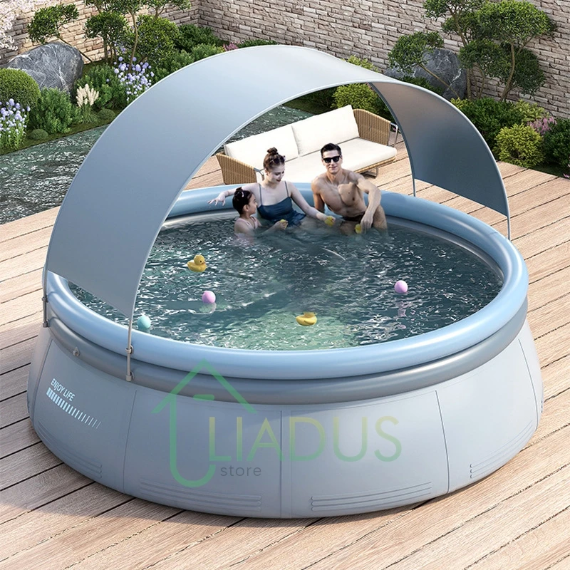 

Canopy Shade Mesh-Reinforced Inflatable Round Family Pool Foldable Large Baby Bath Tub Outdoor Play Pool for Kids Infants Garden