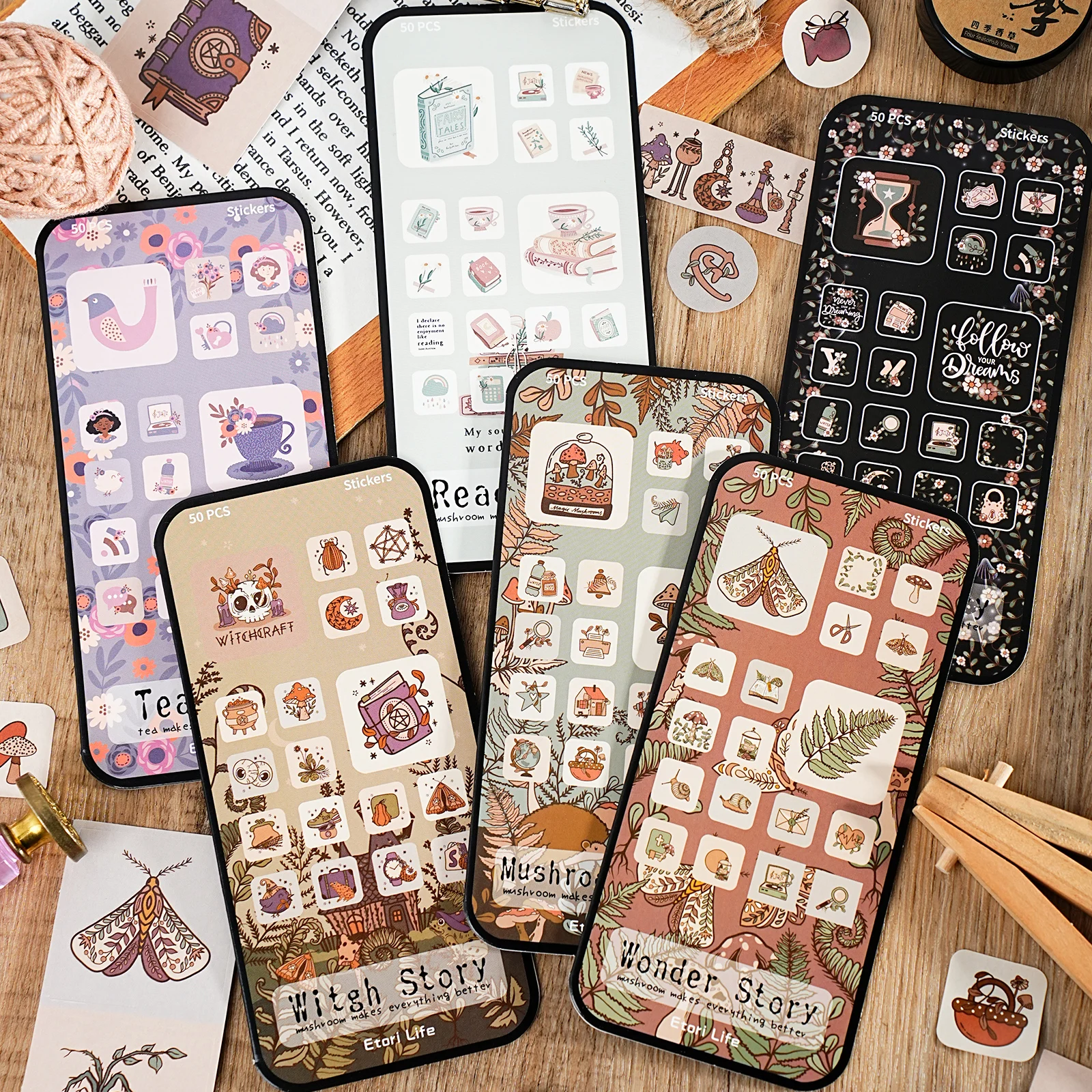 Etori Life Good Story Series Retro Fairy Tale Style Mobile Phone Icon Pattern Stickers Decorate Laptops, Phone Cases, Suitcases, Photo Albums, Student Stationery, School Supplies, Retro Parties, DIY Crafts