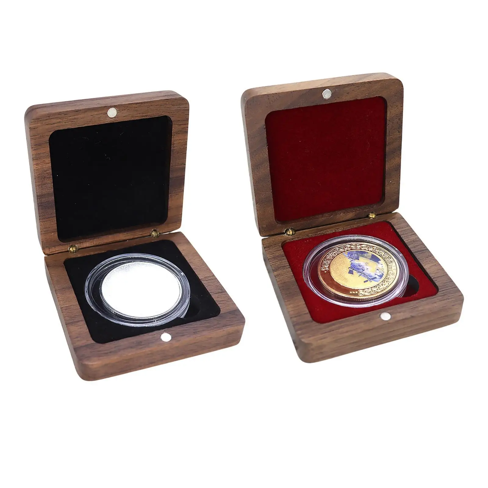 

Coin Display Box Portable Wooden Showcase Dustproof Square Coin Storage Box