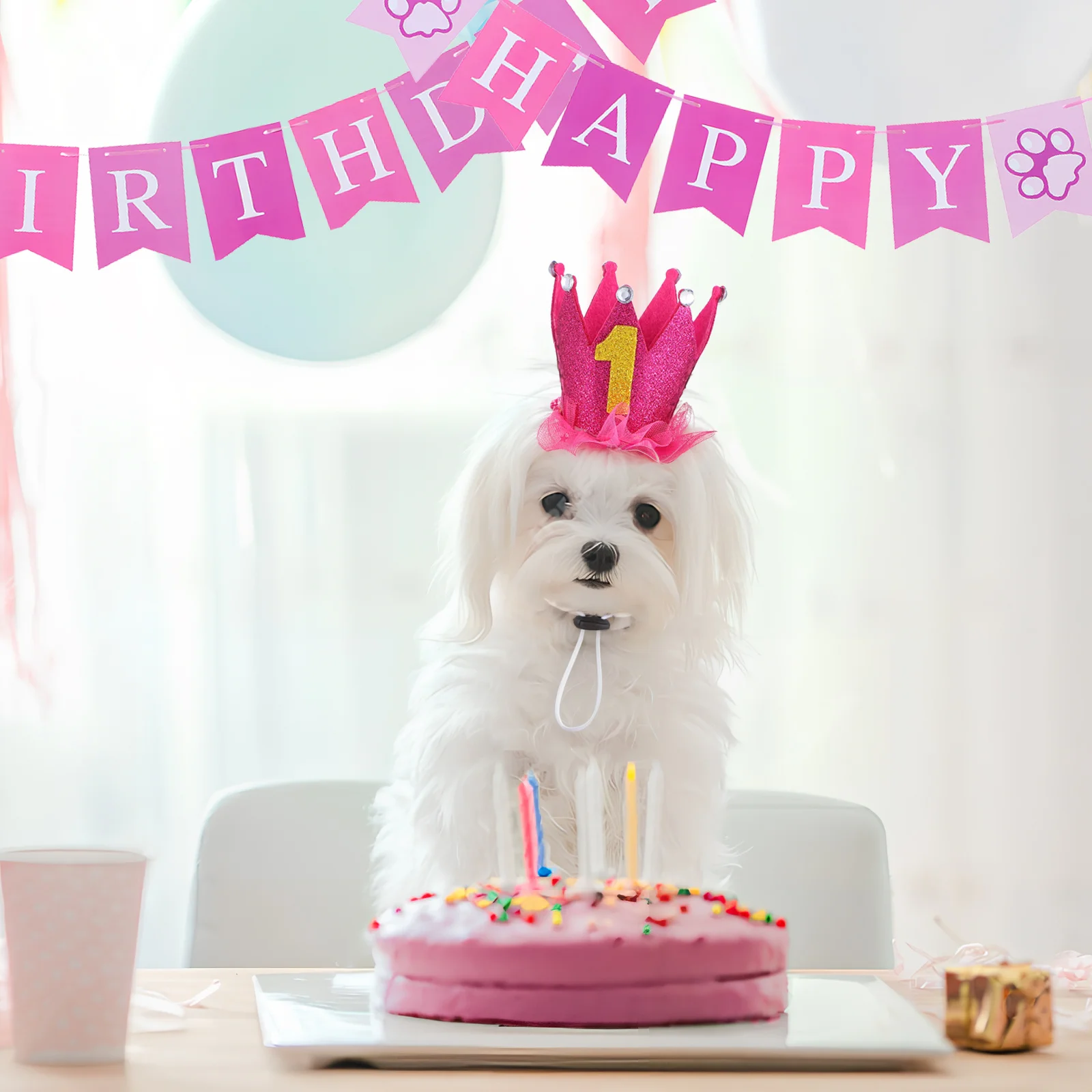 

1 set Pet Birthday Set For Dogs Cats Rabbits Polyester Hat Bandana Banner Kit Dog Birthday Party Outfit Decor Supplies