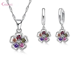 925 Silver Needle Jewelry Sets for Women Girls 34 Models Option Austrian Crystal Rhinestone Pearl Pendant Necklace Earrings