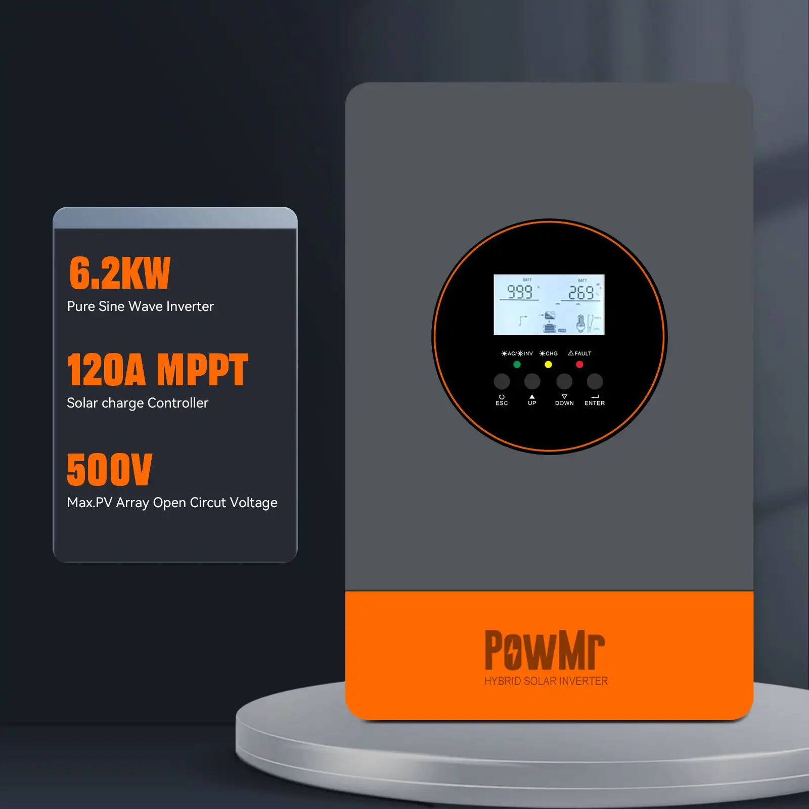 PowMr 12.4KW Hybrid Solar Inverter 48V to 220VAC/380VAC Three-Phase With 120A MPPT Solar Charge Controller Can Parallel 12 Units