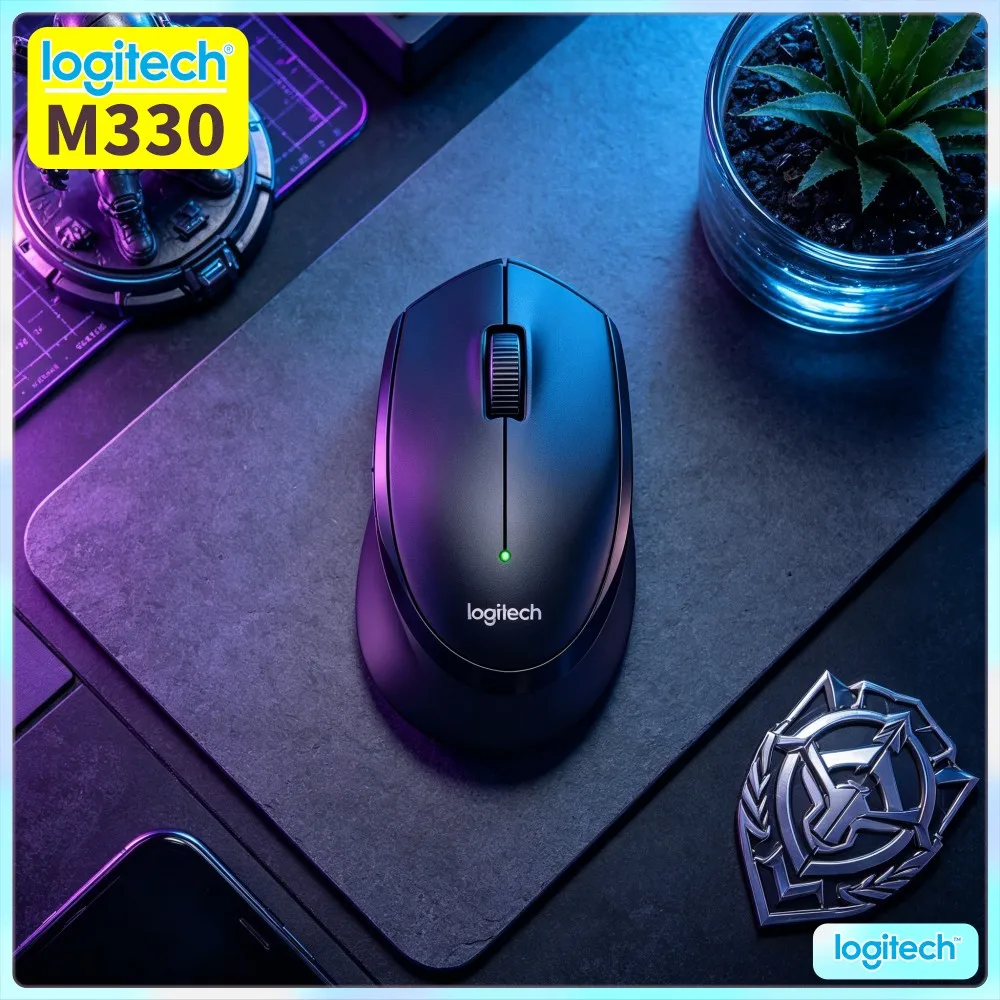 Logitech M330 Silent Plus Mouse Wireless USB Receiver 2.4Ghz Quiet Clicks Ergonomic Shape Durable For PC Mac Laptop Home Office