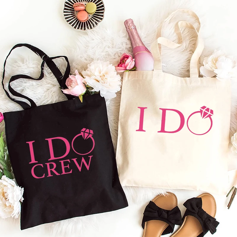 I Do Crew Shoulder Shopping Bags Single Farewell Canvas Tote Bag Team Bride Bachelorette Wedding Party Large Capacity Handbag