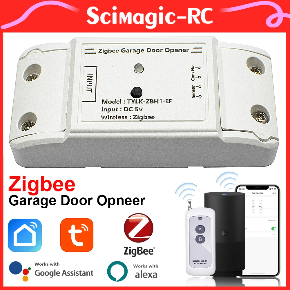 ZIGBEE Tuya Smart Garage Door Opener 433MHz RF and WiFi Remote Control Alexa Voice ,Timing Function Work With Alexa Google Home