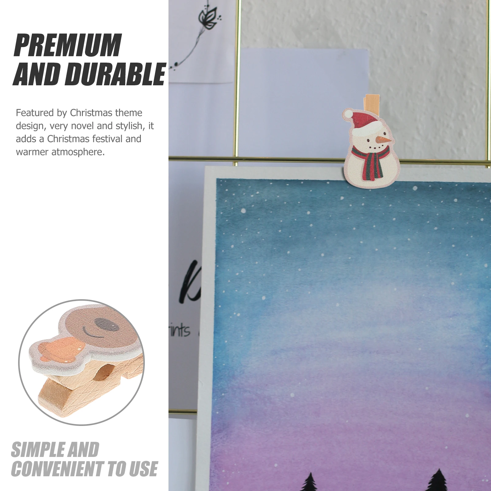 

12Pcs Christmas Photo Clips Xmas Wooden Clip Set Cartoon Note Holders Mini Decorative Clips for Photos Cards Memo