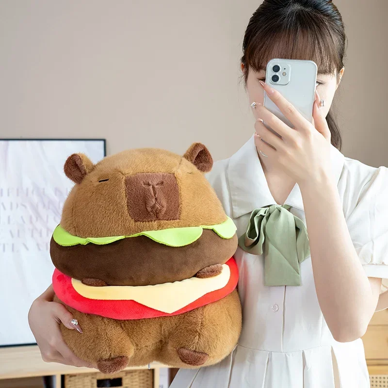 

Capybara Hamburger Plush Pillow Eyes Closed Cartoon Animal Stuffed Cushion Funny Food Plushie Soft Back Support Kids GIft