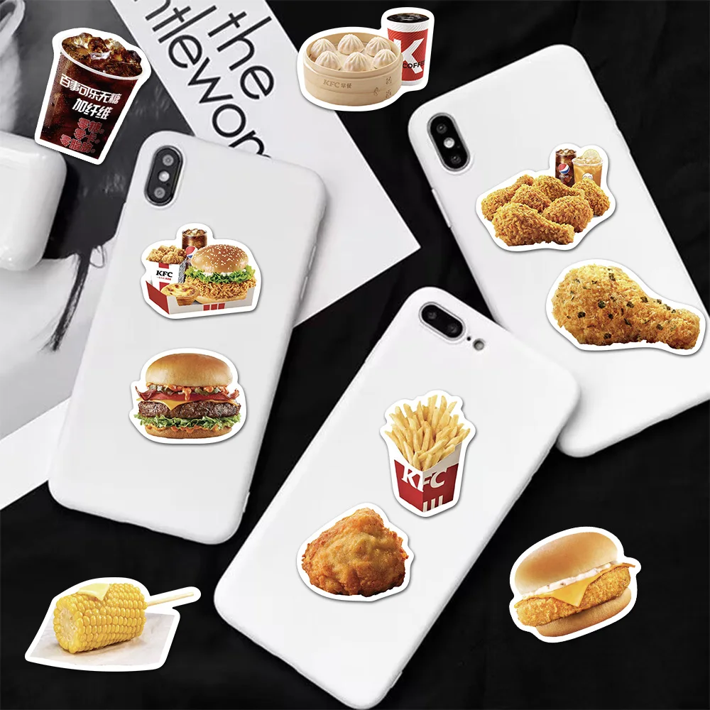 10/64 Stuks Kfc Eten Hamburg Stickers Vintage Voor Decor Diy Kids Notebook Bagage Telefoon Motorfiets Laptop Koelkast Sticker Speelgoed