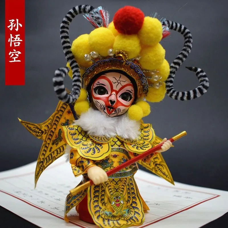 Chinese Style Silk Figurine Beijing Handcraft Peking Opera Mask Ornament Court Doll Collectible Statue Tabletop Display Shelf