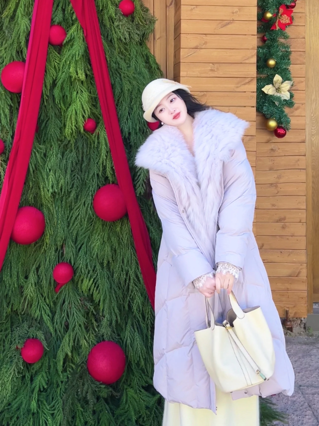 

Ele Ultra Warm Purple White Fur Collar down Jaet Quilted Long Coat Women's Faion High Quali Du down Outerwear