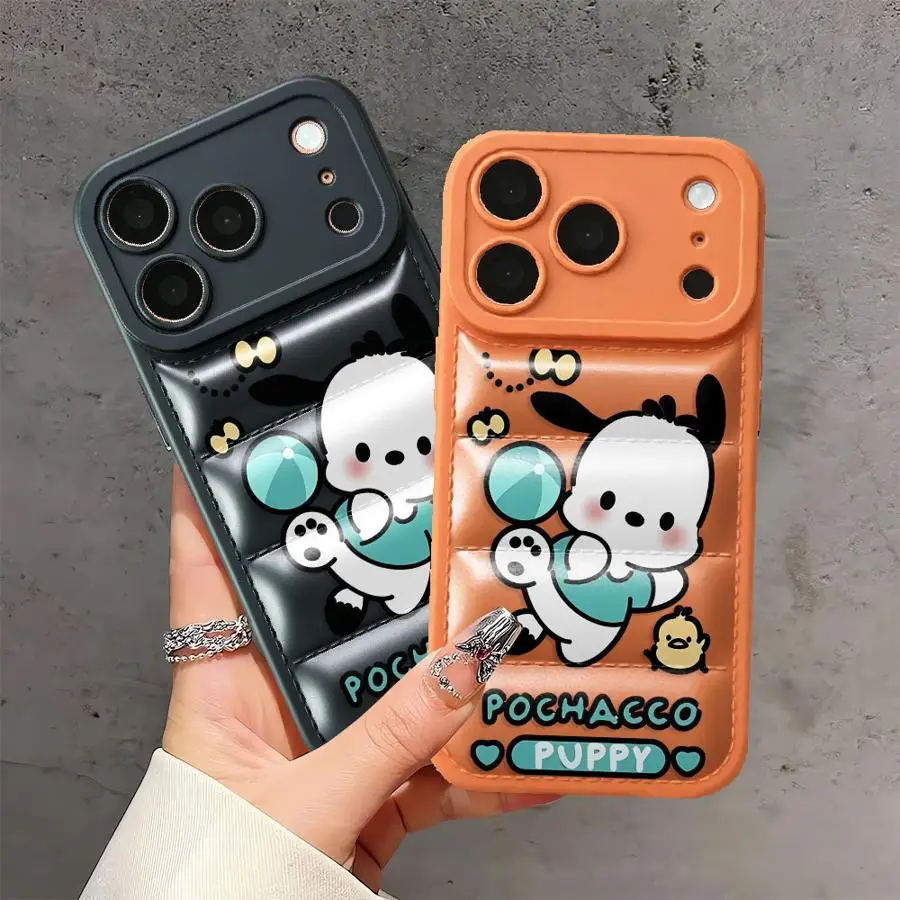 Down Jacket Phone Cover Case For iPhone 17 Air 12 13 16e 16 Pro Max 14 11 15 Plus Sanrio Pom Pom Purin
