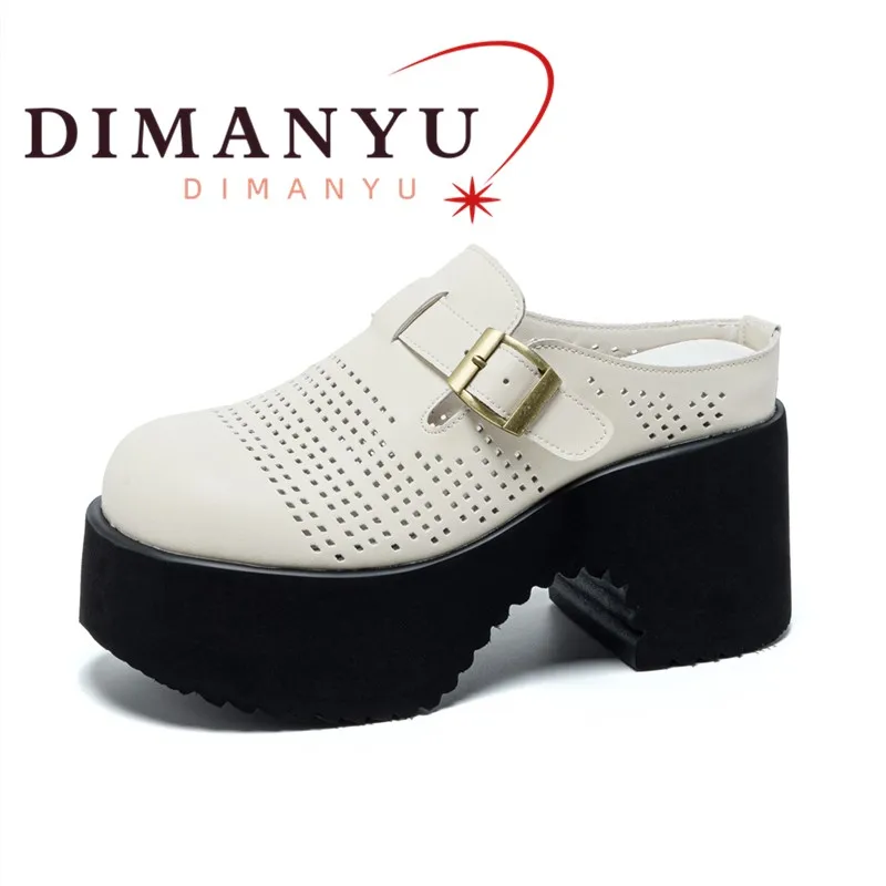 

DIMANYU Mule Shoes Women's 2026 New Spring Women's Genuine Leather Slippers Closed-Toe 9cm High Heel Slippers Women's