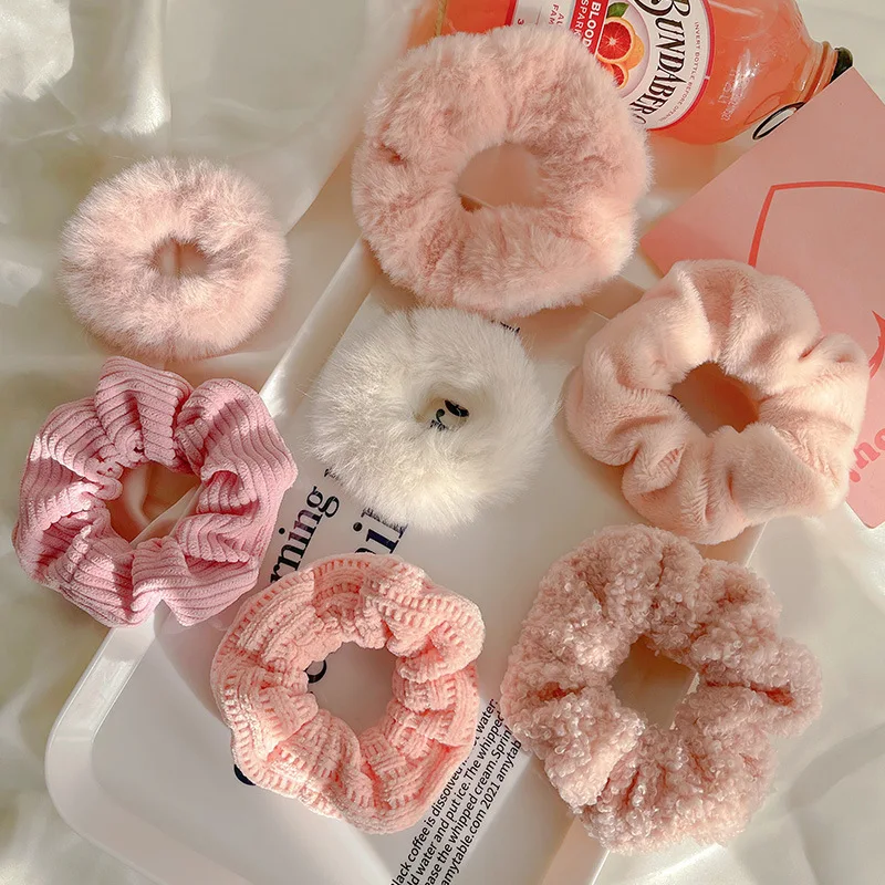 7pcs/set Plush Women Scrunchies Elastic Rubber Hair Bands Headband Sweet Girls Tied Hair Rope Winter Warm Accessories Daily Gift