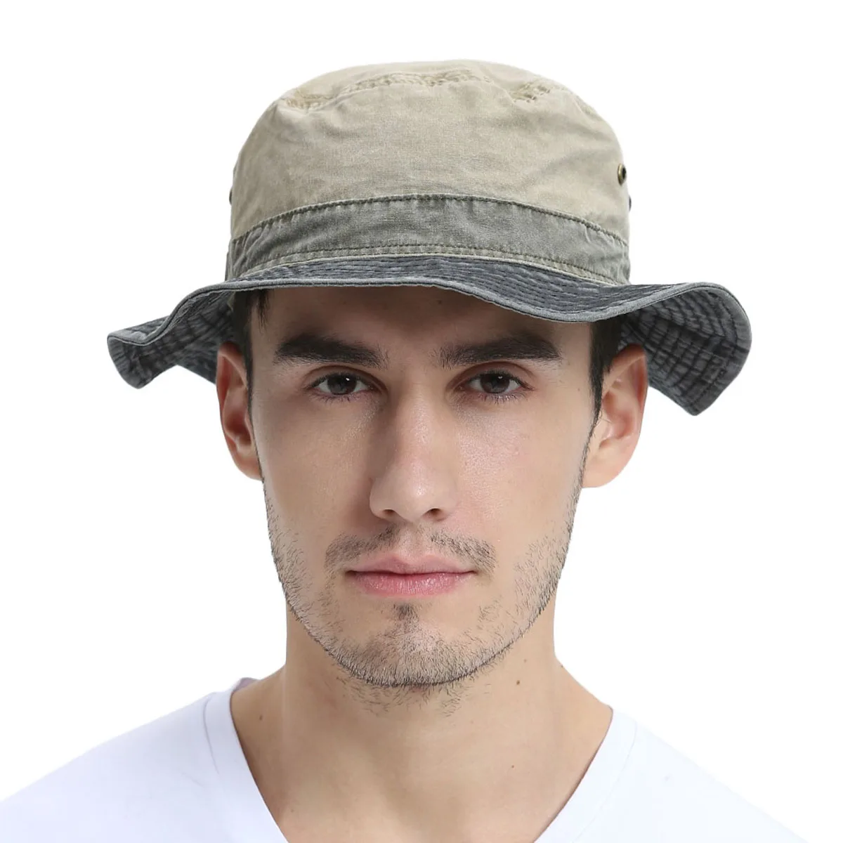 VOBOOM Men\'s Bucket Hats Bob Summer Panama Outdoor Fishing Wide Brim Hat Sun Protection Cap Hunting for Male Cotton